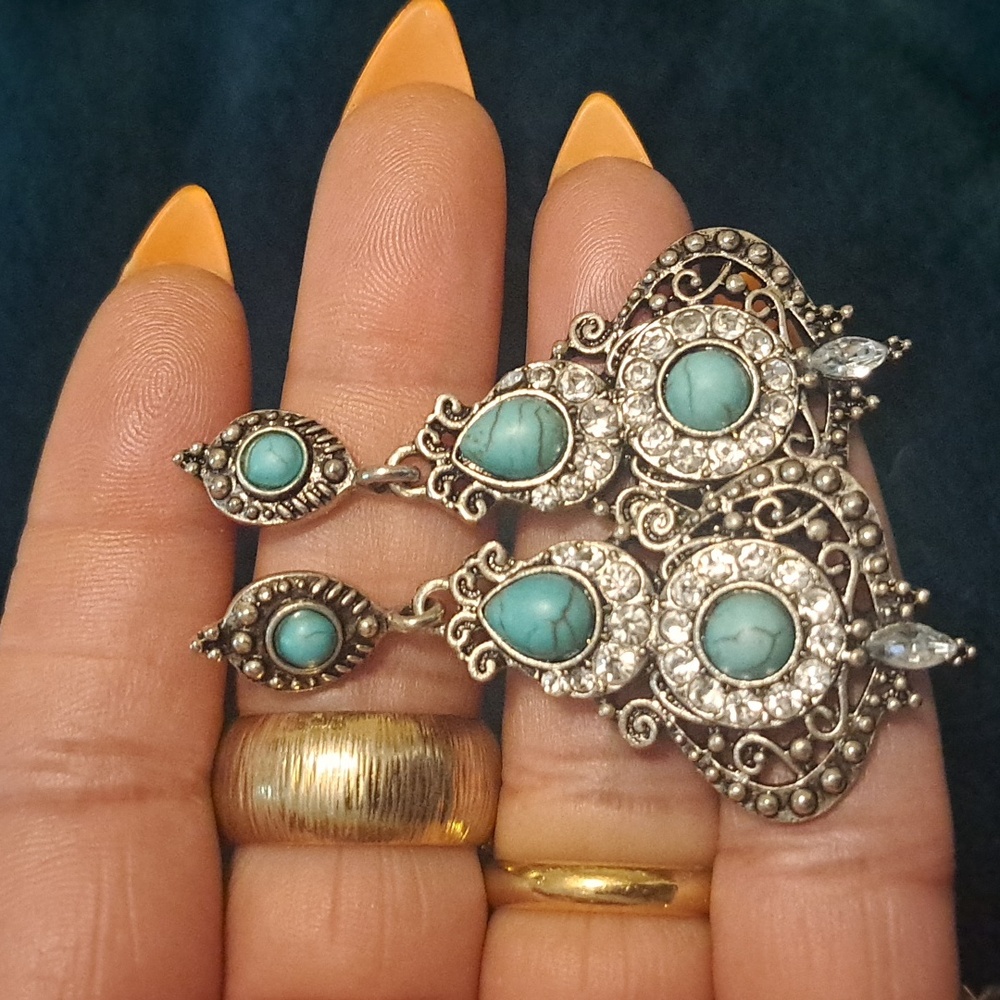 Turquoise and Silver Chandelier Dangle Earrings